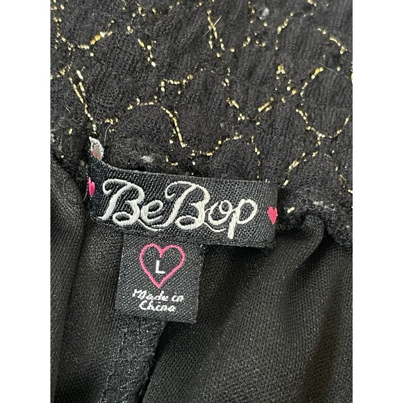 BEBOP Y2K Black Gold Woven Spandex Hot Shorts Woman's Size L Elastic Waist - Picture 2 of 13